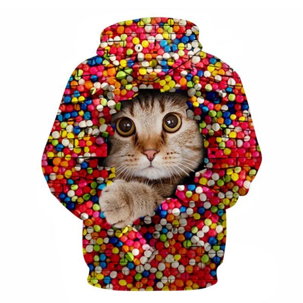 Couples Hoodie With 3D Digital Cat Print - Image 19