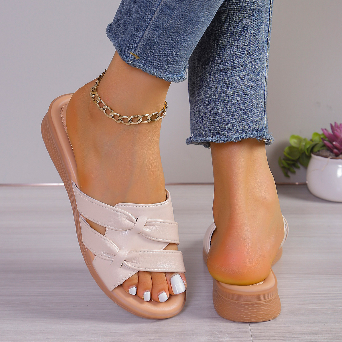 Bow-knot Plus-size Flat Sandals For Women - Image 22