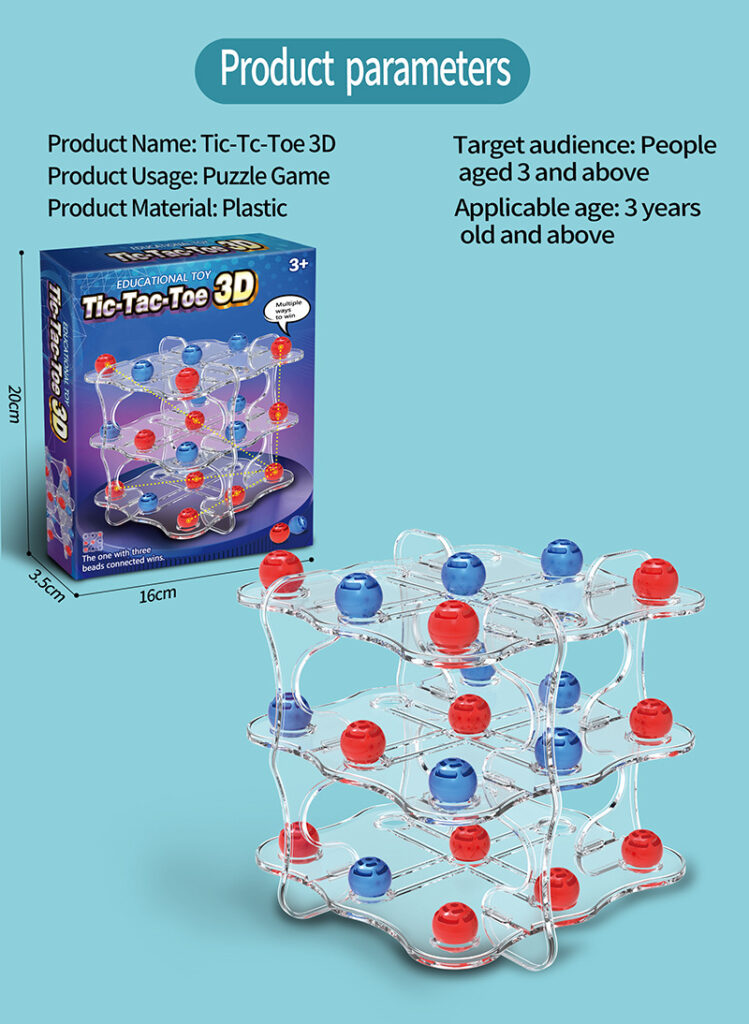 3D Triple Tic-Tac-Toe Early Learning Board Game For Kids