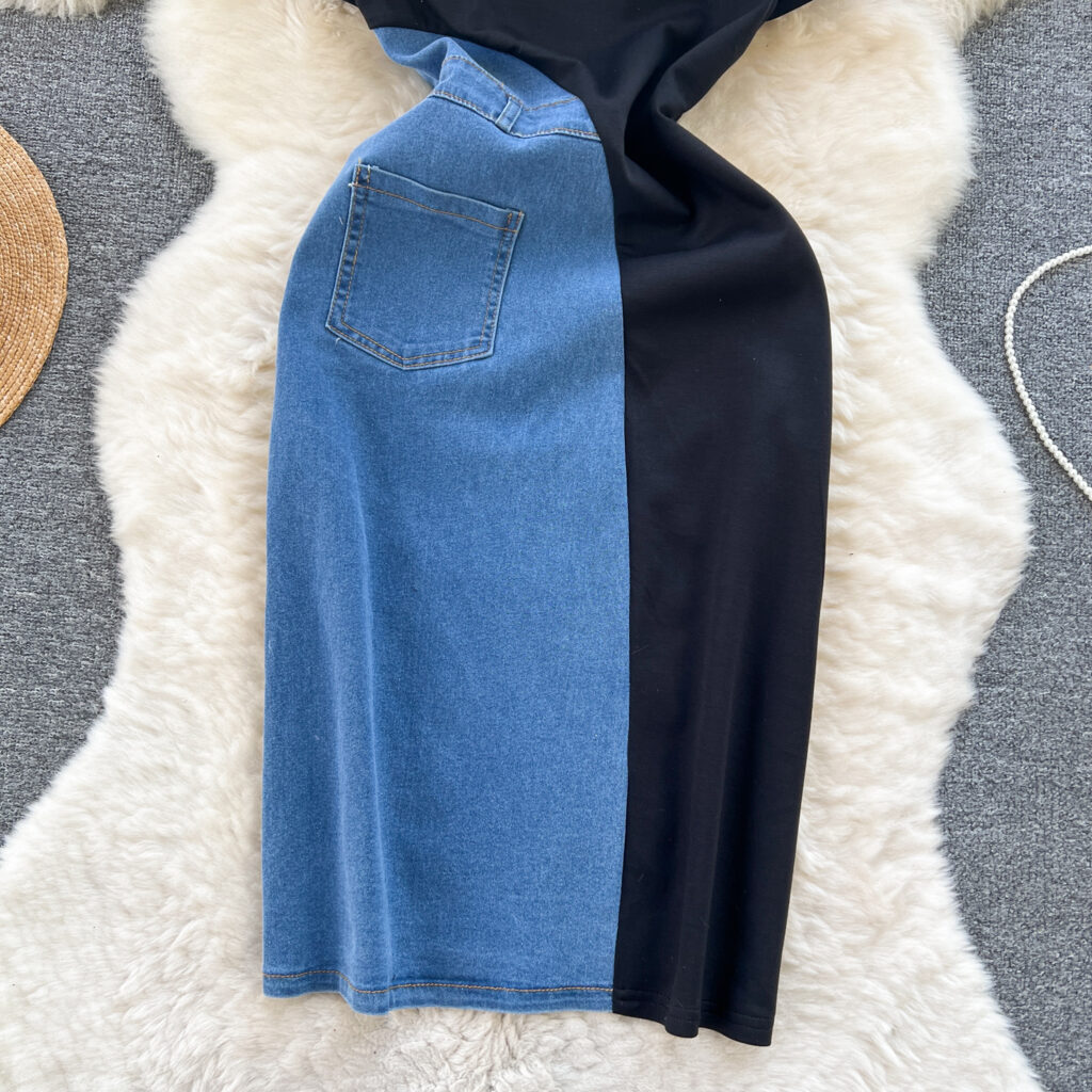 Retro Color-Block Patchwork Slim-Fit Dress For Women