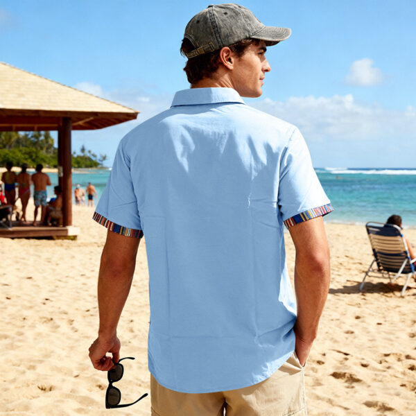 Men's Contrasting-Color Beach Short-Sleeve Casual Shirt - Image 13