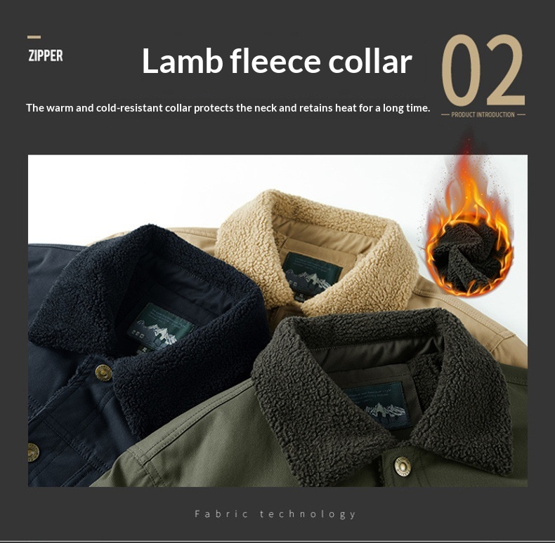 Washed Jacket For Men Fleece-lined And Thickened Lambswool Casual Style - Image 25