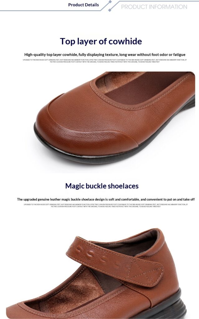 Genuine Leather Single-Strap Velcro Closure Plus-Size Round-Toe Flat Shoes