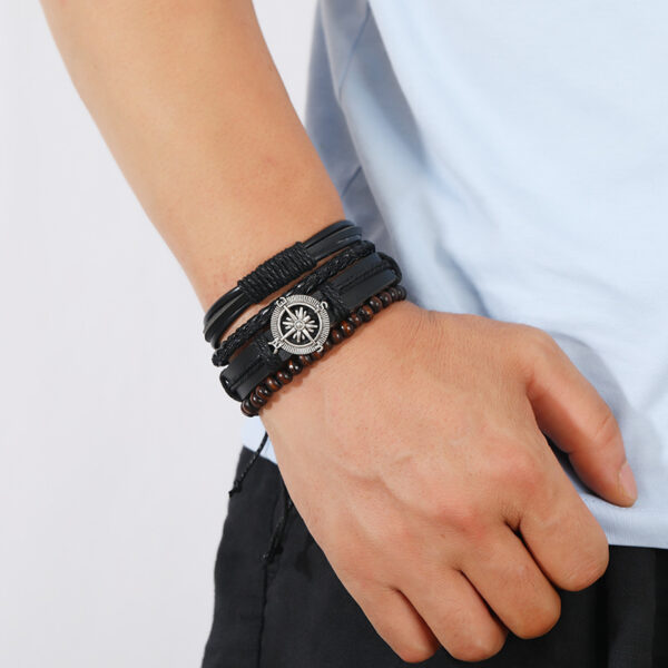4-Piece Set Of Stylish Trendy Personalized Braided Leather Bracelets For Men - Image 6