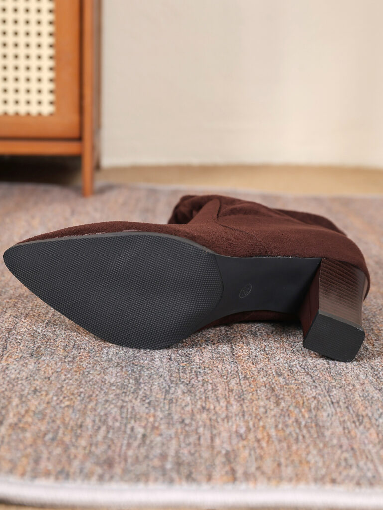 Suede Pointed-toe Fashion Boots With Pleated Mid-calf Design And Chunky Heel