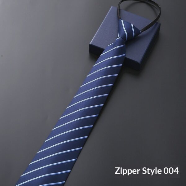 Mens Business Formal Zipper Tie With Blue Stripes - Image 3
