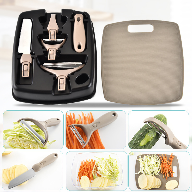 Stainless Steel Cutter Set Three Piece Set Wheat Straw Chopping Board Fruit Knife Peeler Combined Kitchen Tools - Image 6