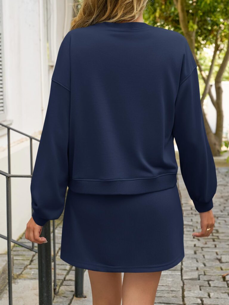 Fisoew 2 Piece Sets For Women Cotton Workout Sets Sweatshirt Top High Waisted Lined Split Athletic Skirt Set