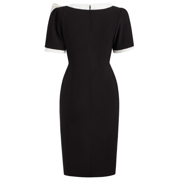 Women Crew Neck Short Sleeve Bow Color-Block Slim Fit Dress - Image 5