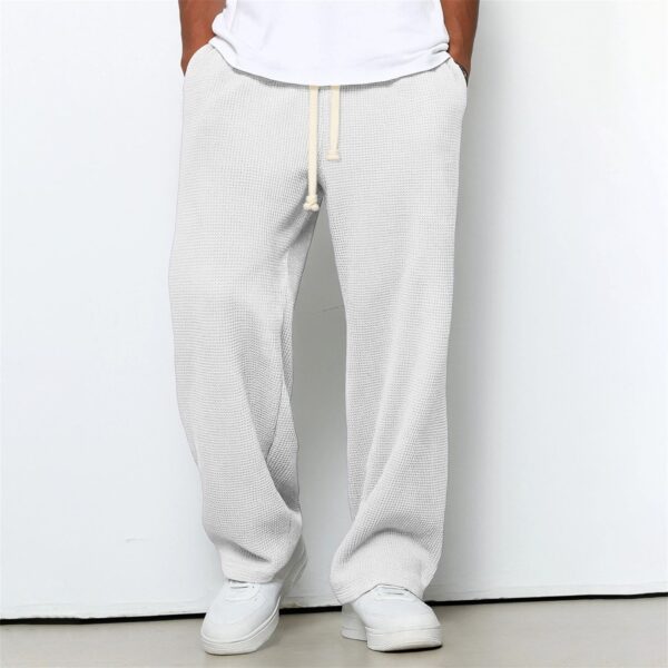 Mens Relaxed-fit Waffle-knit Wide-leg Athleisure Pants - Image 79