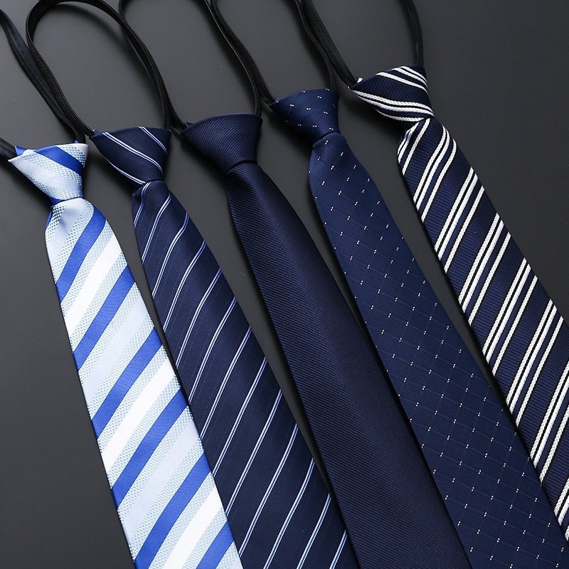 Mens Business Formal Zipper Tie With Blue Stripes - Image 5