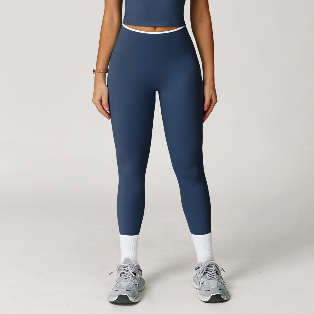 Nude-Feel Yoga Pants High-Waist Contrasting Color Quick-Dry Trousers