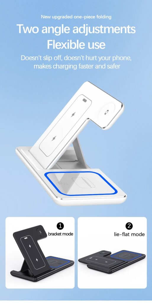 15W 3 In 1 LED Fast Wireless Charger Stand Foldable Charging Station For Smart Phone 15 14 13 12 11 IWatch 9 8 7 6 5 Airpods Pro