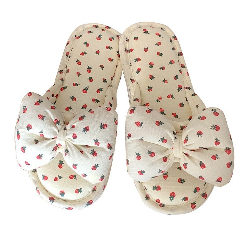 Household Sweet Bow-Knot Womens Cotton And Linen Slippers