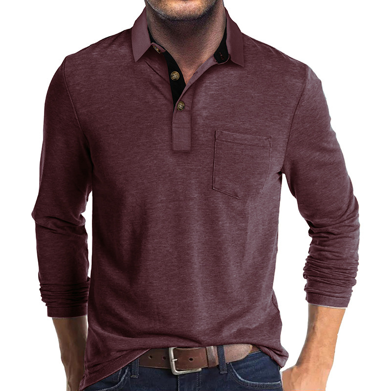 Mens Long-sleeve Lapel T-shirt Winter Base Layer Top - Image 1