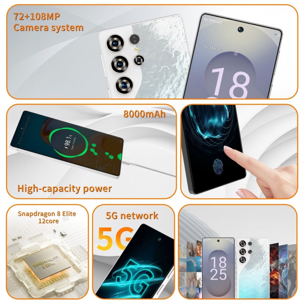 C26 Ultra 5G Unlocked Smartphone, 8GB RAM 256GB Storage Android 15 Cell Phone, 6.9inch FHD Display, 8000mAh Long Battery, Dual SIM, Face & Fingerprint Unlock, GPS, Built-in Stylus
