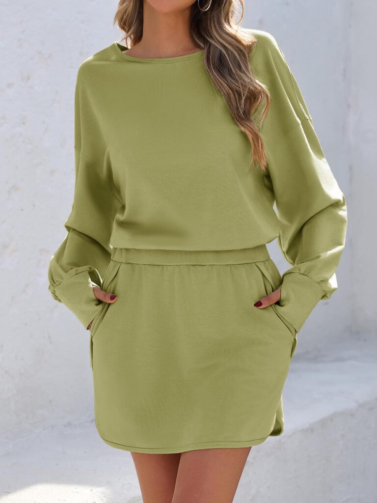 Fisoew Womens Long Sleeve Athletic Dress Backless Keyhole Built-in Shorts Oversized Workout Active Dresses