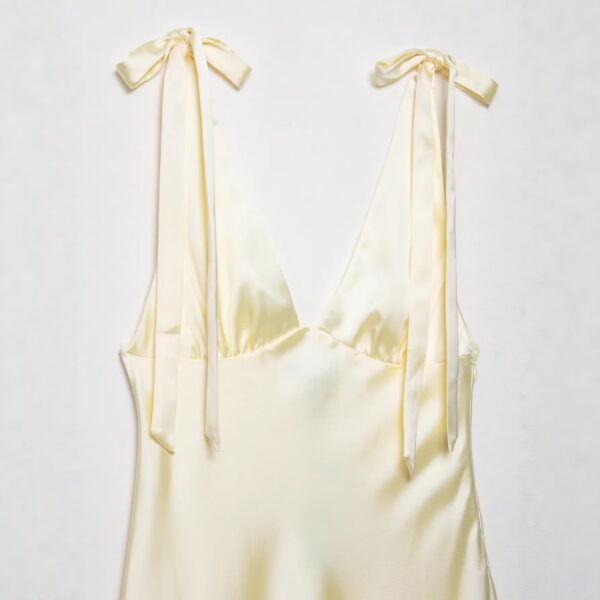 Womens Bow-Decorated Satin-Feel Dress - Image 2