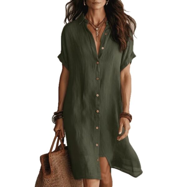 Women's Short-sleeve Buttoned Midi Shirt Dress - Image 3