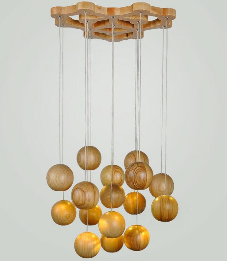 Nordic wood solid wood ball chandelier creative personality living room dining room hanging lamps - Image 8