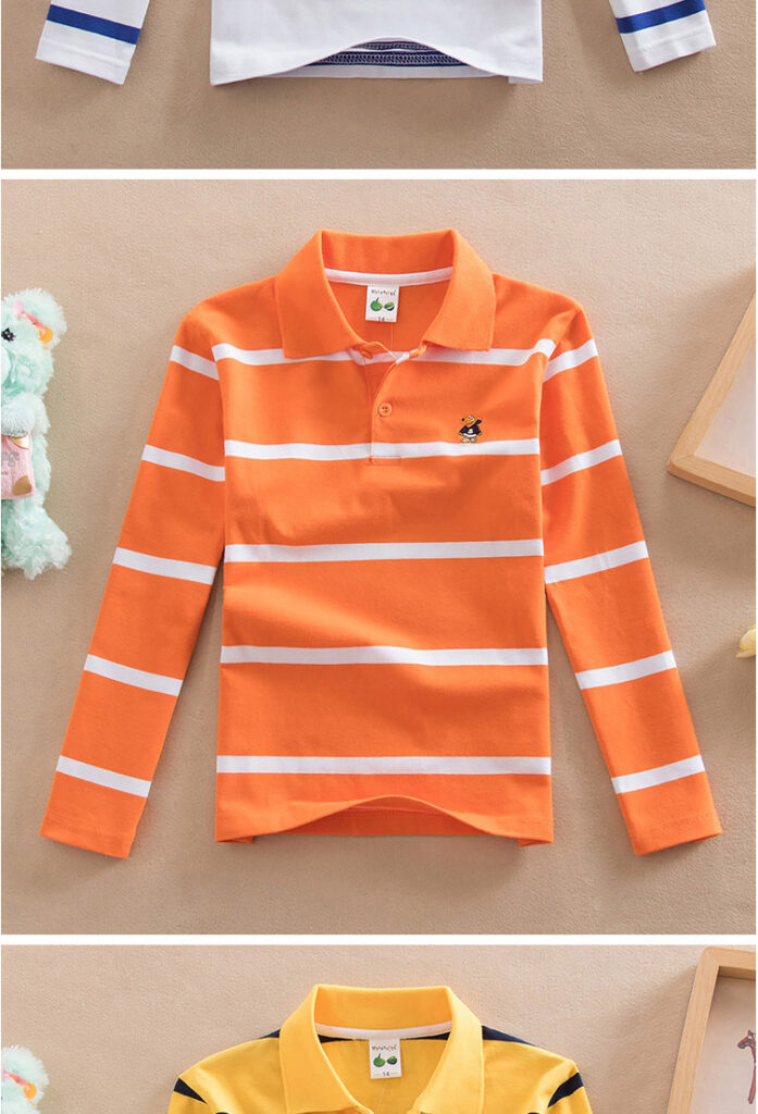 Turn-down Collar Long-sleeve T-shirt Childrens Clothing Business Top