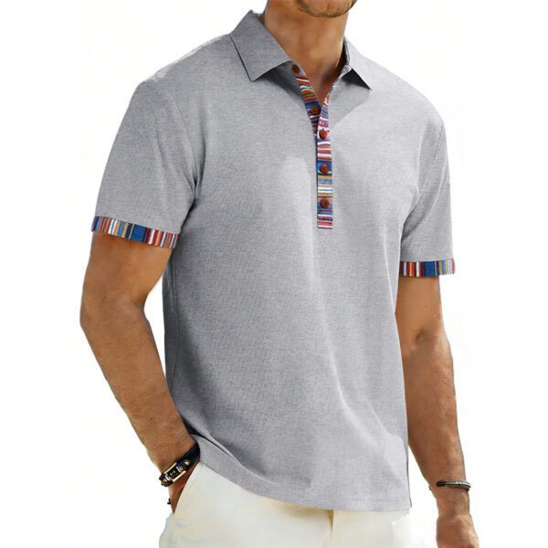 Men's Casual Lapel Contrast-color Polo Shirt Short-sleeve Polo Tee - Image 16