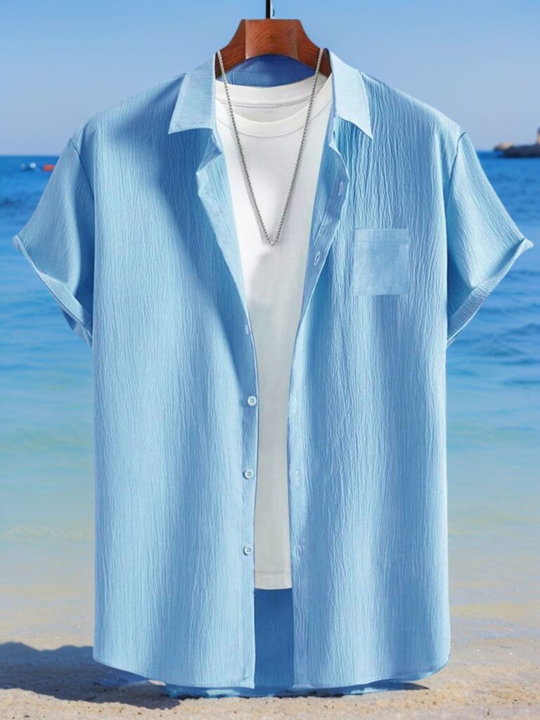 Men's Casual Linen Loose-Fit Button-Up Shirt With Lapel Collar