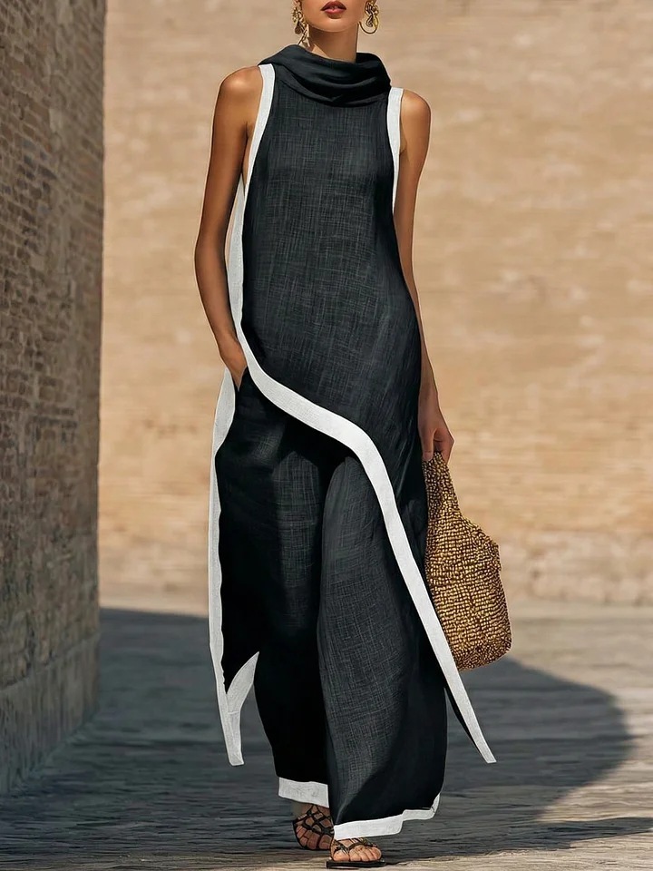 Irregular-cut Hooded Sleeveless Set - Image 8