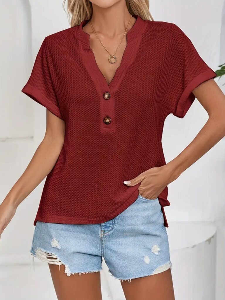 Women's Fashion Waffle-Weave Button-Up Top