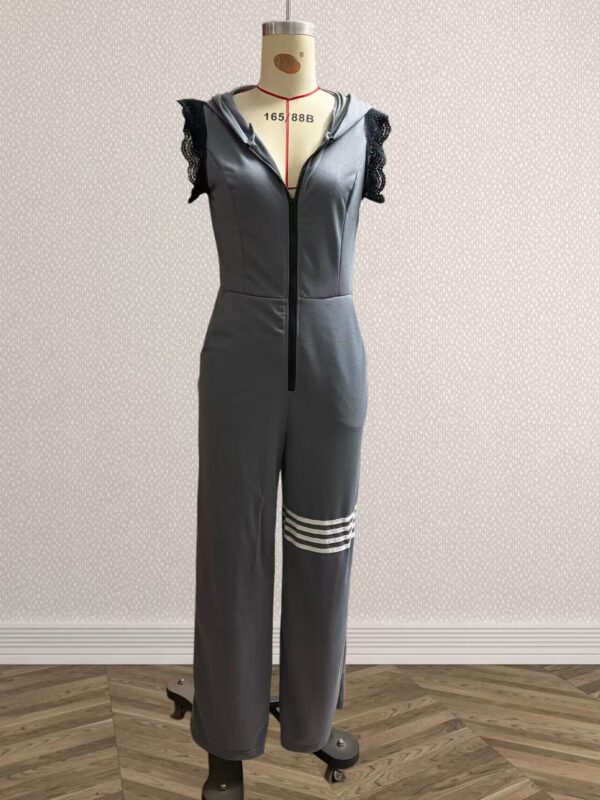 New Style Sporty Retro Lace Striped Sleeveless Hooded Jumpsuit - Image 11