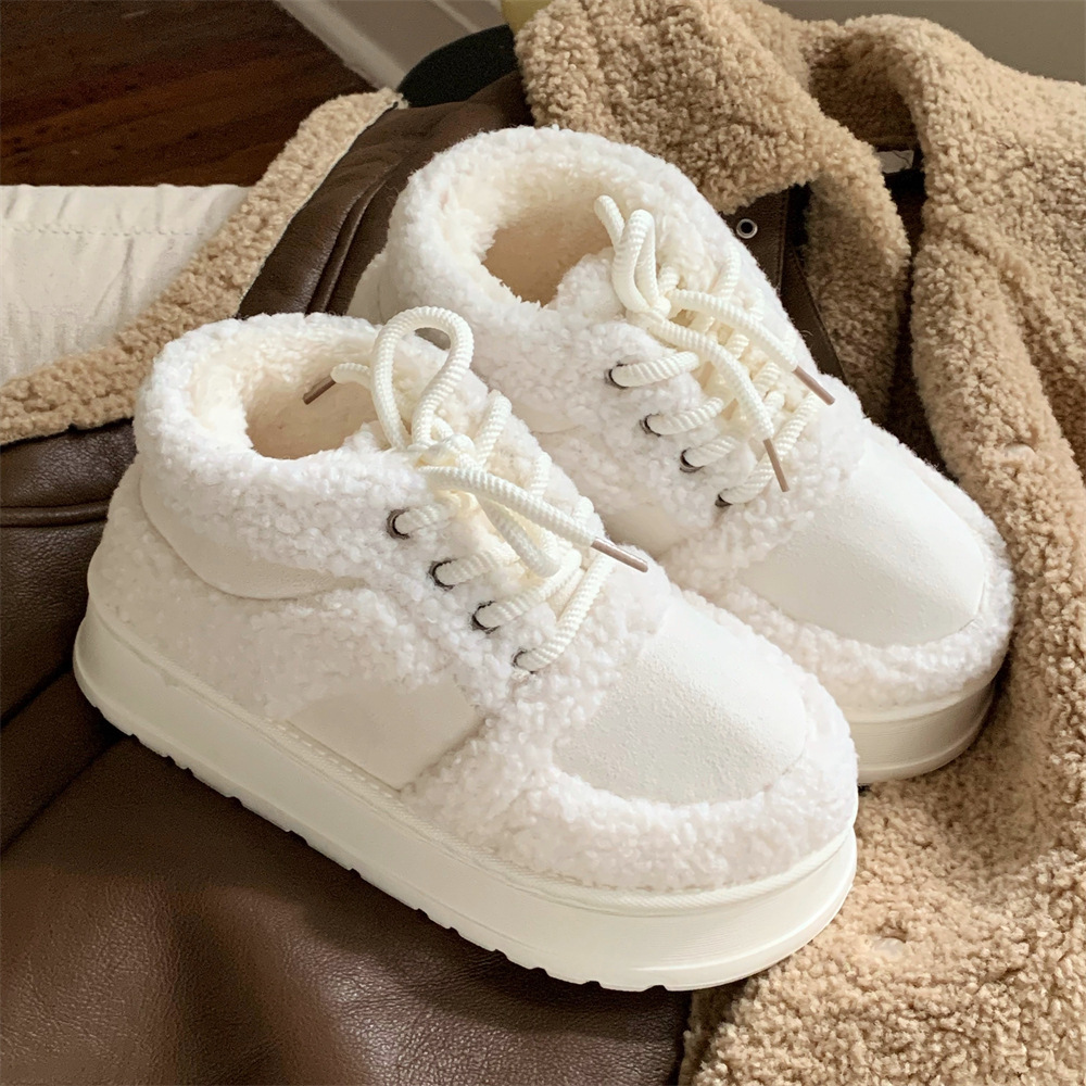 Korean-style Color-Block Lambswool Casual Sneakers AutumnWinter Cotton Boots