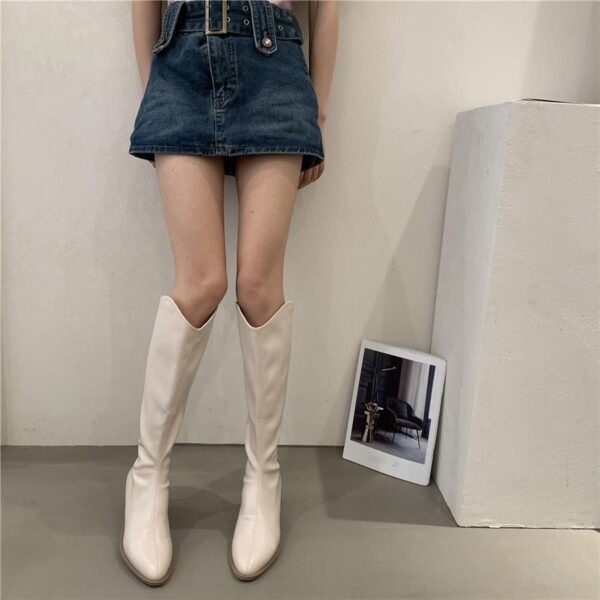 Fleece-lined Tall Chunky-heeled Pointed-toe Over-the-knee Riding Boots