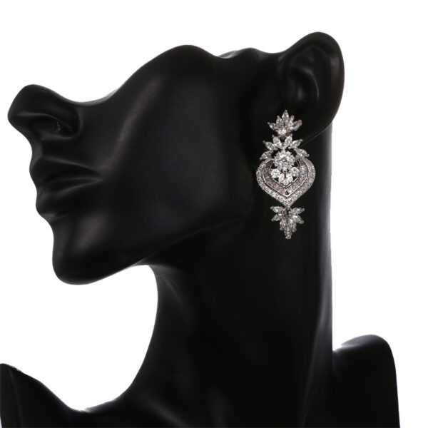 Ose Gold Luxury Big Long Flower Pendant Drop Earrings With Shining CZ Brincos Bridal Women Wedding Jewelry - Image 3
