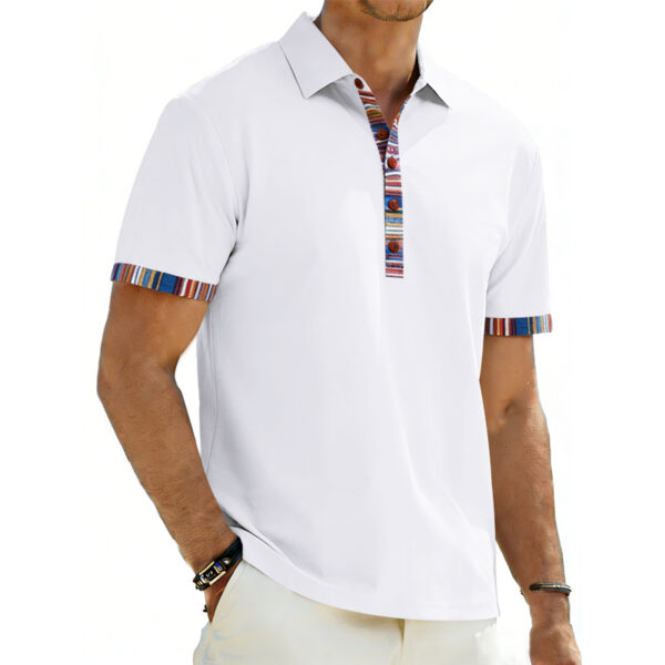 Men's Casual Lapel Contrast-color Polo Shirt Short-sleeve Polo Tee - Image 32