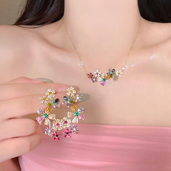 Dopamine Colored Flower Necklace And Earrings