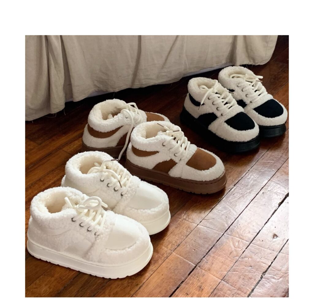 Korean-style Color-Block Lambswool Casual Sneakers AutumnWinter Cotton Boots
