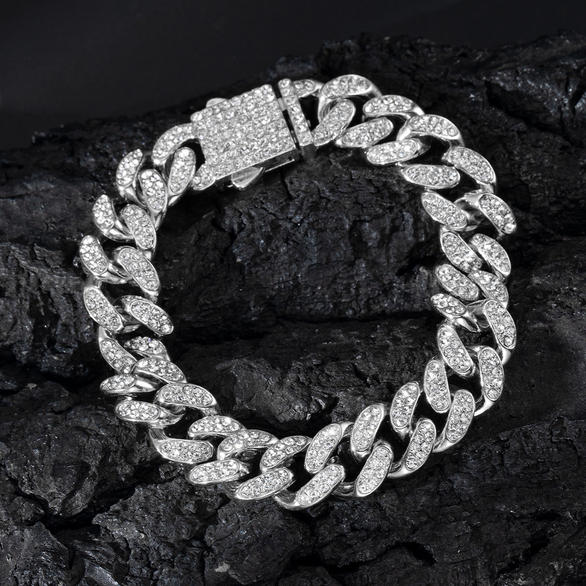Spring Buckle Cuba Bracelet Alloy Full Diamond - Image 9