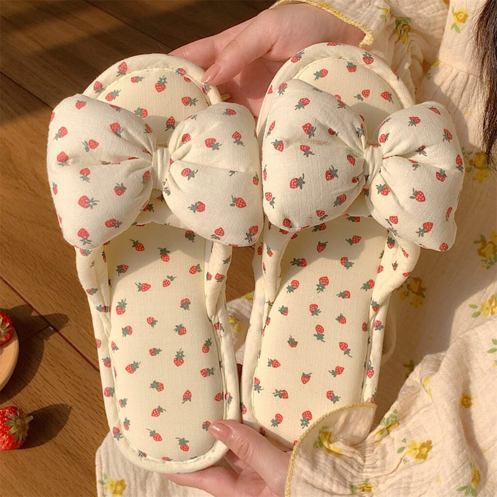 Household Sweet Bow-Knot Womens Cotton And Linen Slippers
