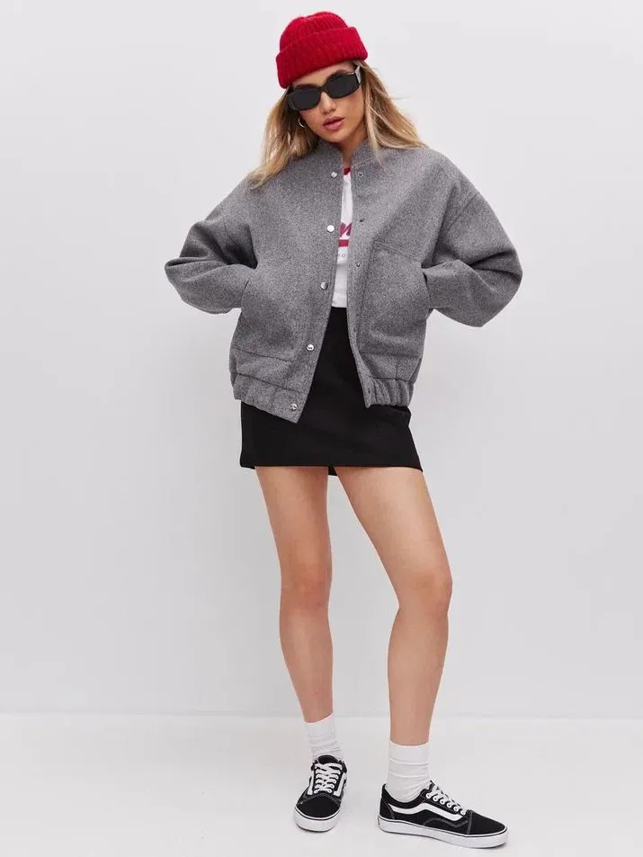 Versatile Pocketed Loose-Fit Bomber Jacket Coats - Image 11