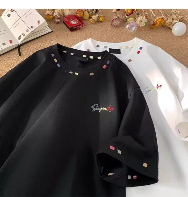 Retro High-Street Embroidered Loose-Fit Half-Sleeve Top - Image 8