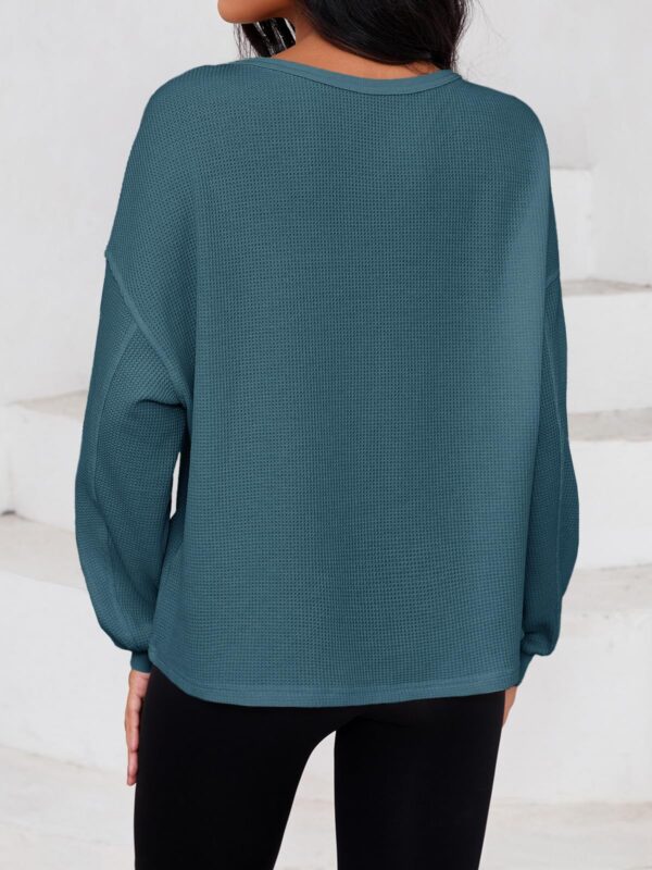 Fisoew Womens Cropped Sweatshirt Casual Waffle Knit Button V Neck Long Sleeve Loose Fit Fall Crop Tops - Image 19