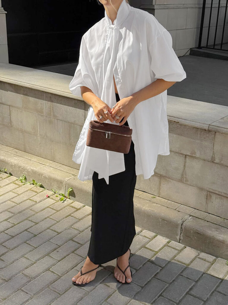Loose-fitting Long-sleeved White Shirt With A Flowy Collar