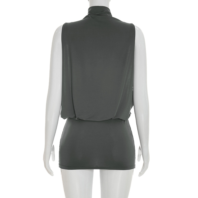 Simple And Elegant Sleeveless Turtleneck Mini Dress For Women - Image 14