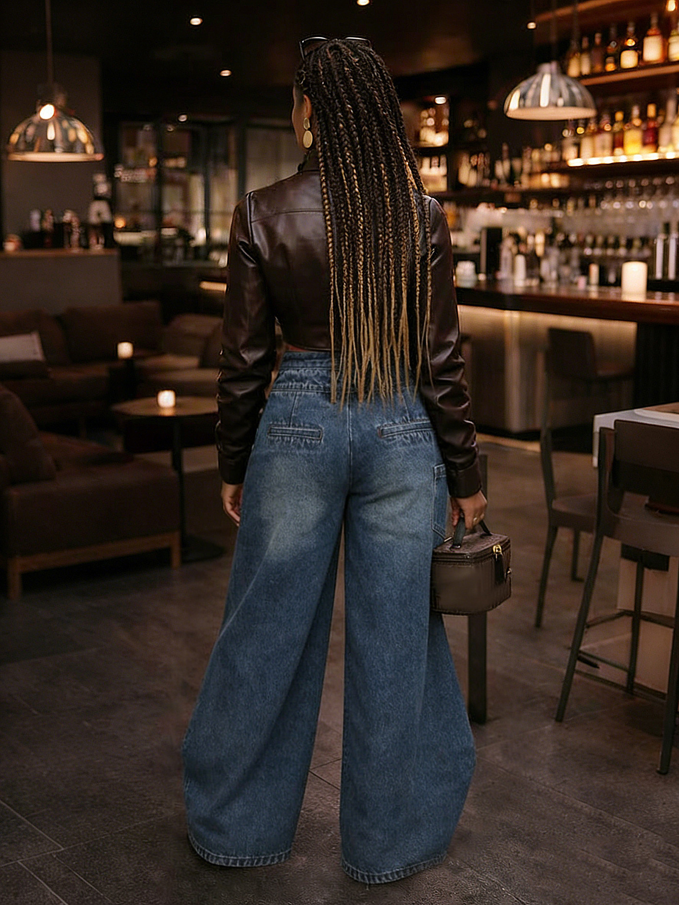 Retro High-waisted Cross-over Metal Buckle Irregular Wide-leg Pants - Image 4