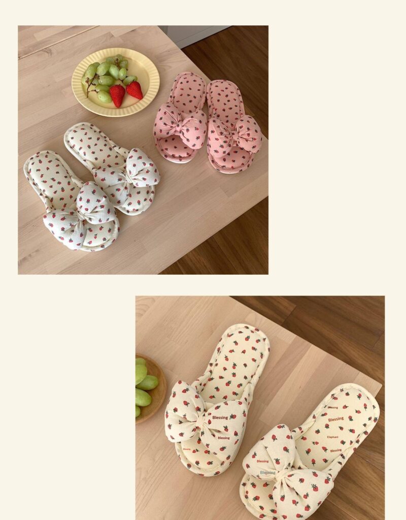 Household Sweet Bow-Knot Womens Cotton And Linen Slippers