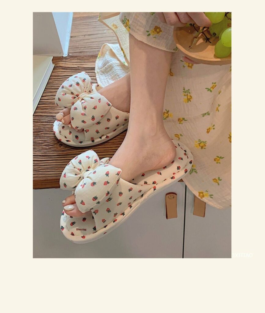 Household Sweet Bow-Knot Womens Cotton And Linen Slippers