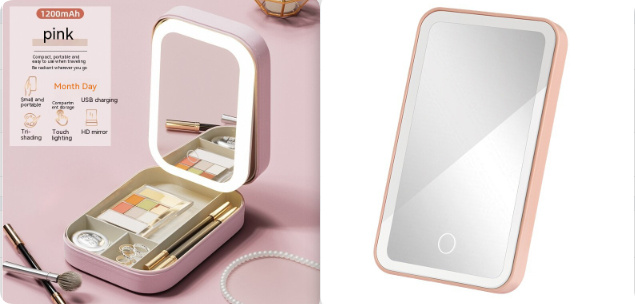 Makeup Storage Box With LED Light Mirror Portable Travel Makeup Cosmetics Storage Box Touch Light Storage Organizer - Image 9
