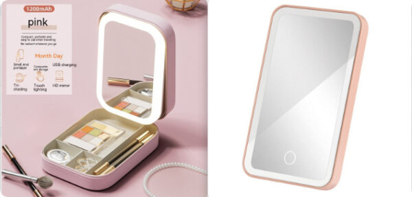 Makeup Storage Box With LED Light Mirror Portable Travel Makeup Cosmetics Storage Box Touch Light Storage Organizer - Image 8