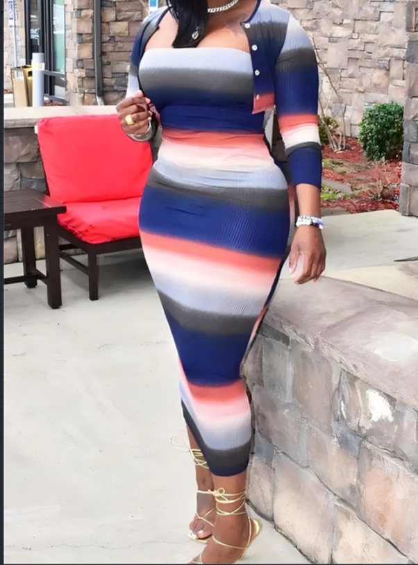 Gradient Striped Strapless And Hip Hugging Two-piece Set - Image 5