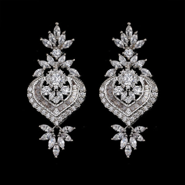 Ose Gold Luxury Big Long Flower Pendant Drop Earrings With Shining CZ Brincos Bridal Women Wedding Jewelry - Image 2
